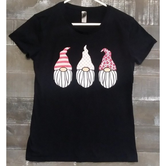 Instant Message Tops - Gnome Elf Dwarf T-Shirt Women's Size M Instant Message Brand Black Short Sleeve